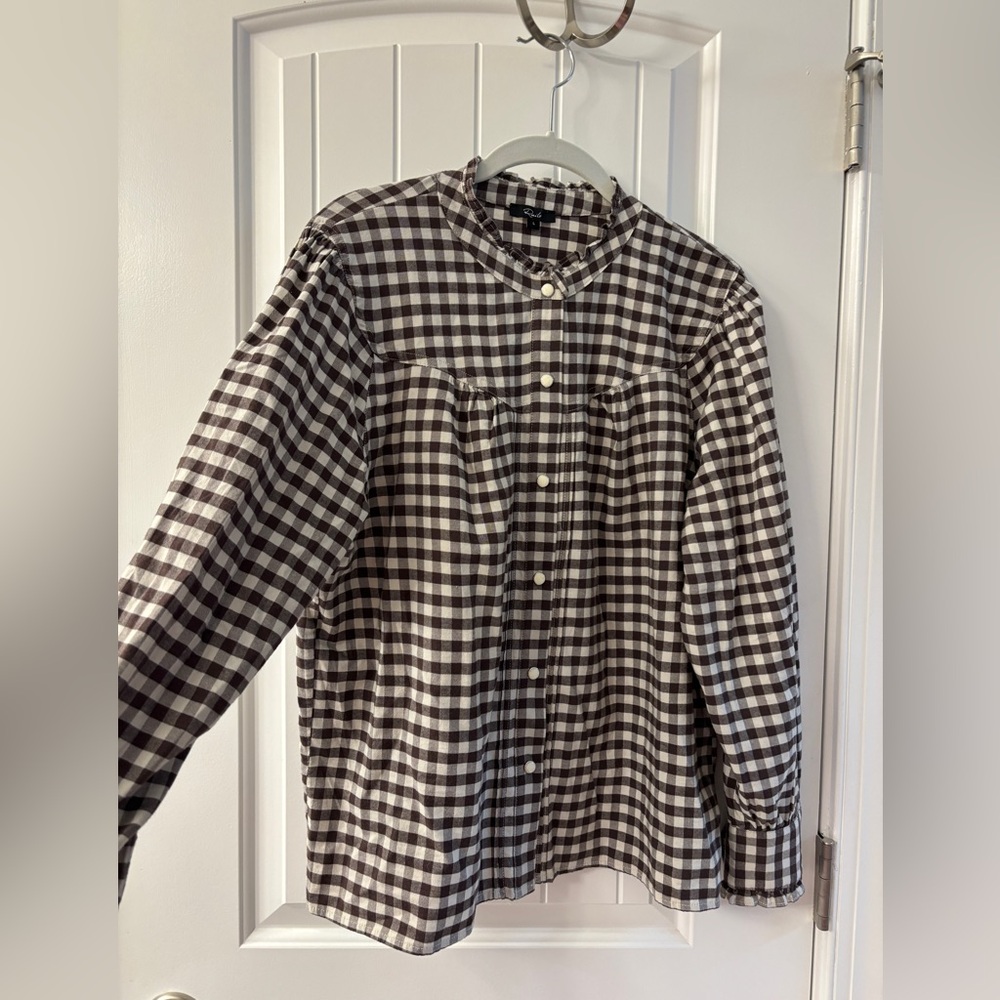 Rails Brown and White Gingham Button Down Shirt